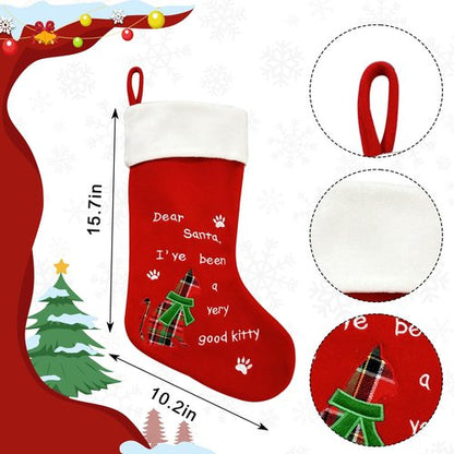 Habbiful Large Christmas Stockings Xmas Stockings for Gifts Christmas Tree Decoration Red Cat Velvet Christmas Stockings Xmas Fireplace Hanging Stockings for Home Holiday Party Decoration Favors