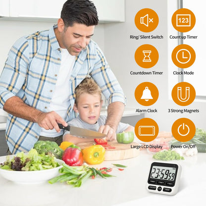 NKOVE Digital Kitchen Timer 24 Hour Clock and Alarm Function with Silent or Alarm Manual Switching Count UP or Down and Memory Function for Cooking, Baking, Meeting