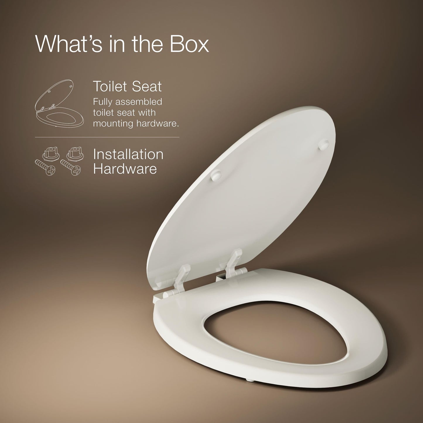 KOHLER 4694-96 Ridgewood Elongated Toilet Seat, Compression-Molded Wood, Color-Matched Plastic Hinges, Biscuit