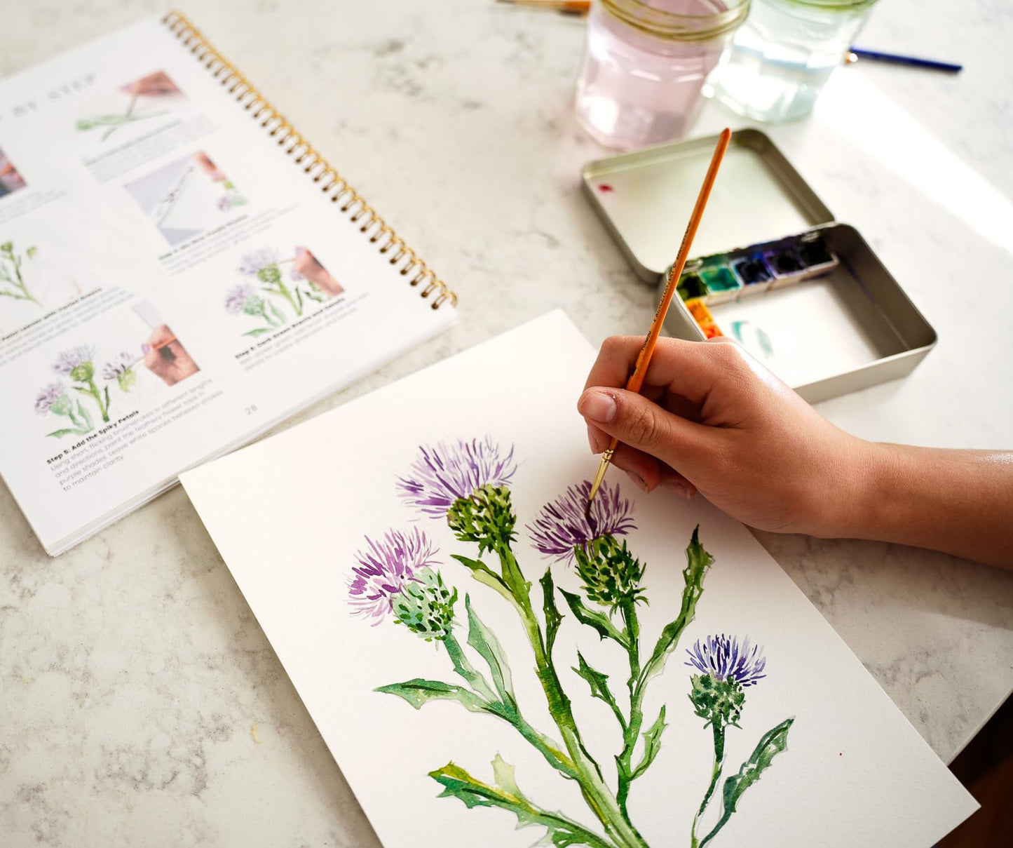 Wildflower Watercolor Workbook with Real Cold Press Cotton Watercolor Paper, Pre-Outlined Designs, Step-by-Step Instructions & Online Videos – Premium Botanical Art Book for Adults & Beginners