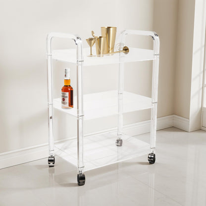 Bloomingville Clear Acrylic 3-Tier Bar Cart on Casters, White