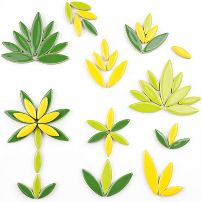 1.1lb Ceramic Mosaic Tiles for Crafts, Leaf Mosaic Pieces Porcelain Mosaic Tiles for Mosaic DIY, Stained Ceramics Supplies (Yellow)