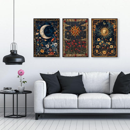 NEGEKFKX 3 Pack Celestial Body Diamond Art Kits for Adults Beginners,Sun Moon Stars Diamond Painting Kits for Adults,5D Full Drill DIY Diamond Dot Gem Art Kit Wall Home Decor Arts Craft 12x16 inch