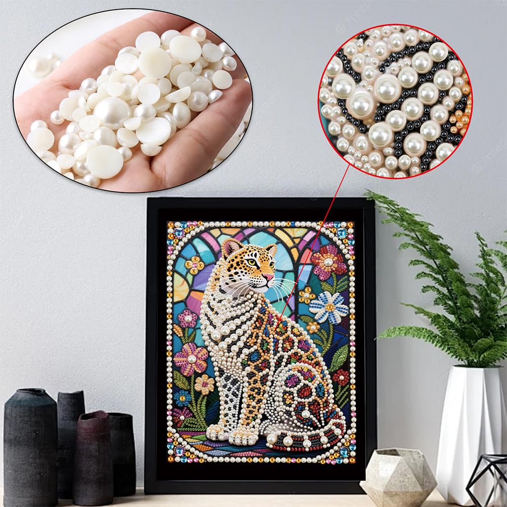 Kulvci Tiger DIY 5D Pearl Painting Kit, Diamond Painting Kit for Adults Beginner, Bead Art Kits All-Pearl Dot Painting for Wall Decor, Creative Stress Relief Gift Home Decor,12 × 16 inch
