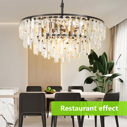 CHGUOSZ Black Modern Round Top K9 Crystal Chandelier Lighting Fixture, 8 Lights Round K9 Crystal Adjustable Hanging Lamp for Dining Room Bedroom Living Room,Hallway,Bar,Kitchen W24'