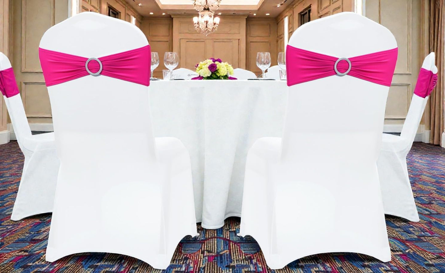 MDS Premium Spandex Chair Sashes - 75 Pack with Buckle Slider for Universal Fit | Magenta Dining Chair Ties