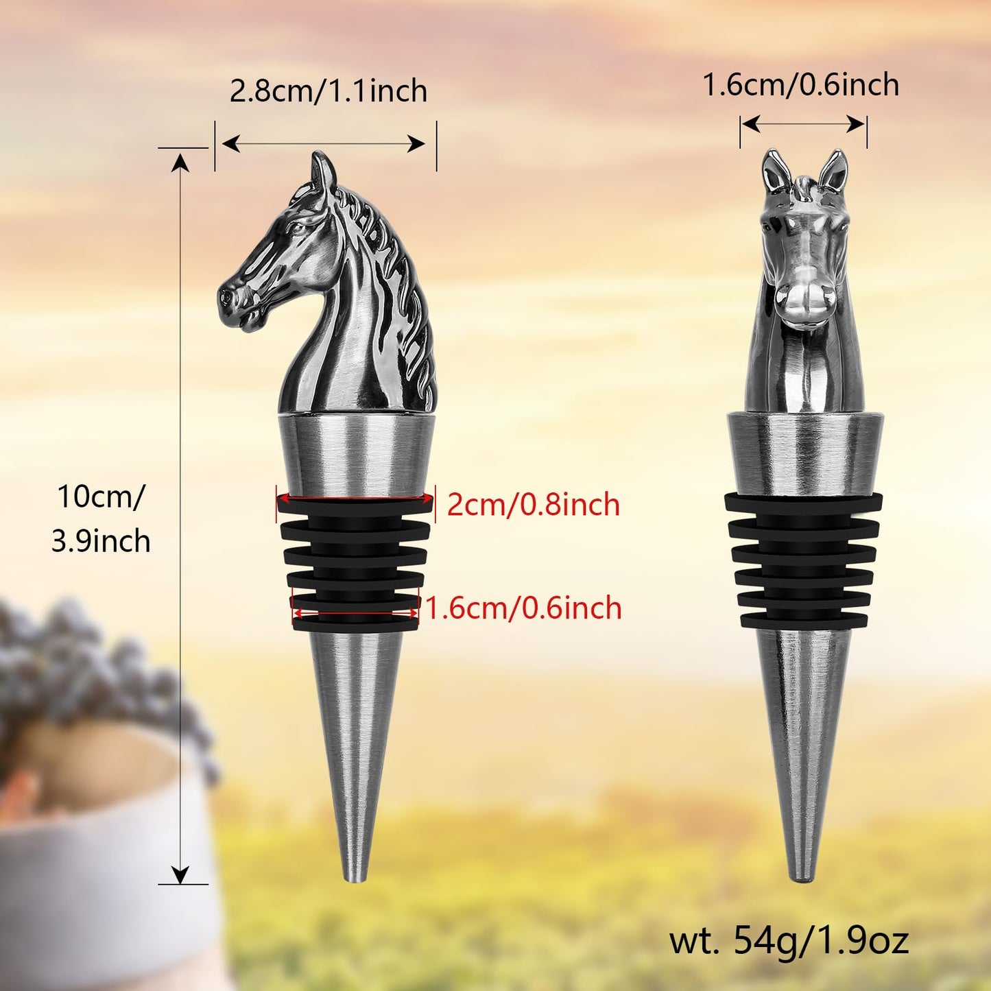 LULLEA Horse Head Wine Stopper, Horse Wine Gifts Birthday Gifts for Men Women, Bottle Stoppers for Wine Champagne, Dark Silver with Gift Box