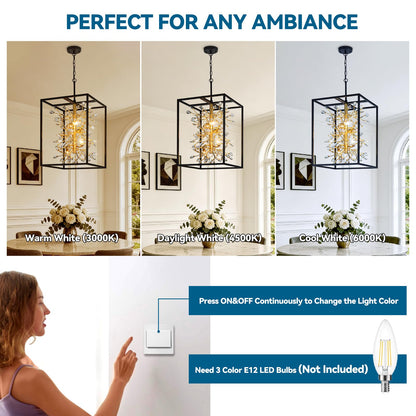 Vezzio Black and Gold Crystal Chandelier, 4-Light Modern Farmhouse Foyer Pendant Light for Entryway, Dining Room, Kitchen Island, Staircase, Hallway, H21 Inch