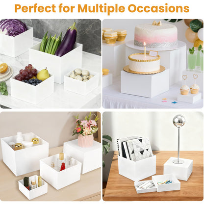 6PCS Buffet Risers，Large Food Risers for Buffet Table, Dessert Table Display Set,Food Stands for Display Party，Collectibles Jewelry Display Stand, Acrylic Cube Boxes big size(8"-7"-6"-5"-4"-3")