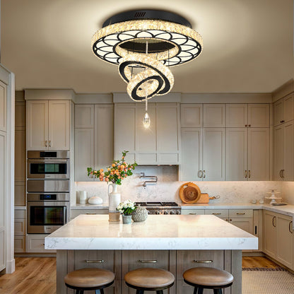 Flashing God Dia 24" Modern Crystal Chandelier for Dining Room Black Ceiling Chandelier Flush Mount Ceiling Light for Living Room Bedroom Hallway