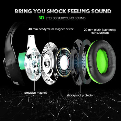 BlueFire Stereo Gaming Headset with Microphone for PS5 PS4 Xbox One Switch PC Mac – Wired Over-Ear Headphones with Surround Sound, Soft Memory Foam, Noise Canceling Mic, Light, 3.5mm Jack (Green)