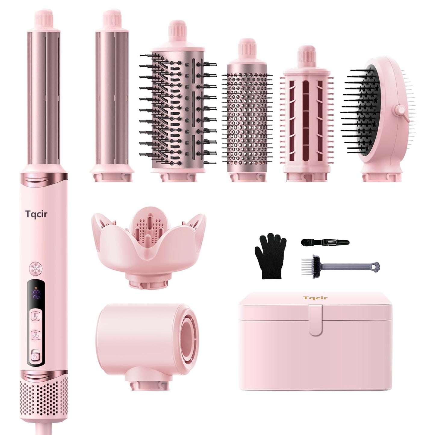 8-in-1 Professional Hot Air Styler&Hair Dryer Brush, Powerful Multi-Styler with Auto-Wrap Curler with Storage Case, Fast Drying Curling Straightening Volumizing Without Heat Damage(Gold)