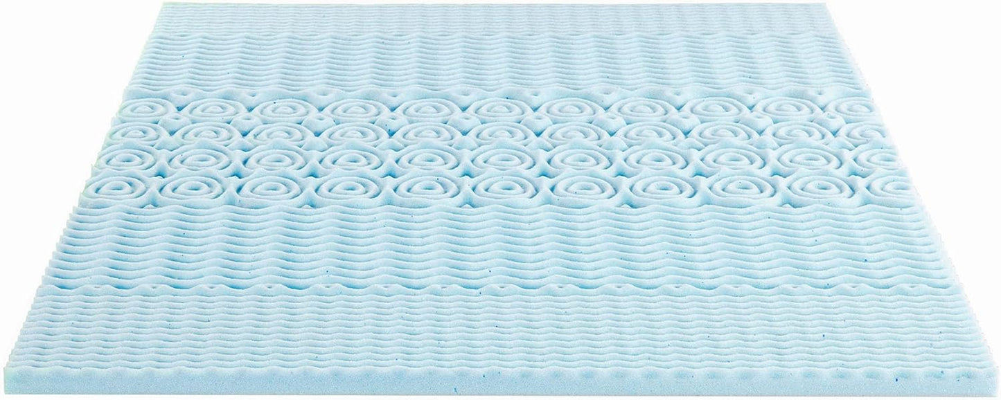 Mellow 2 Inch 5-Zone Memory Foam Mattress Topper, Cooling Gel Infusion, Full Size, Blue