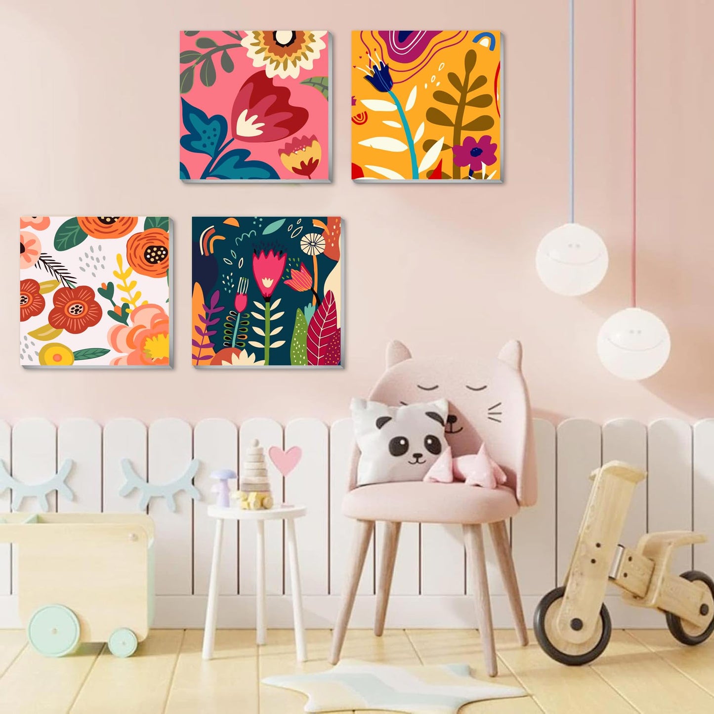 eimivrc 4 Pack Paint by Numbers Kit for Adults Framed,Flowers Paint by Numbers for Adults Beginner,DIY Acrylic Oil Painting for Home Wall Decor(8x8inch)