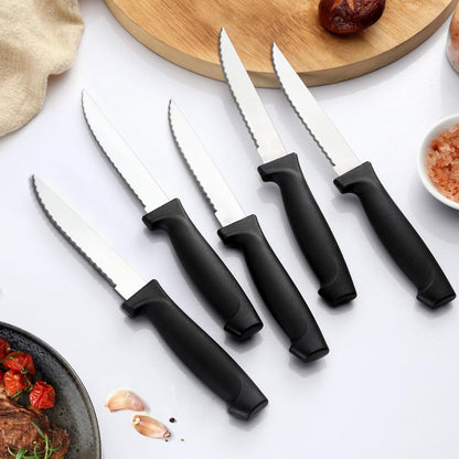 Pleafind 16-Pcs Steak Knives Set, 8.5 Inch Serrated Stainless Steel Knives, Elegant Black for Home, Kitchen, Restaurant