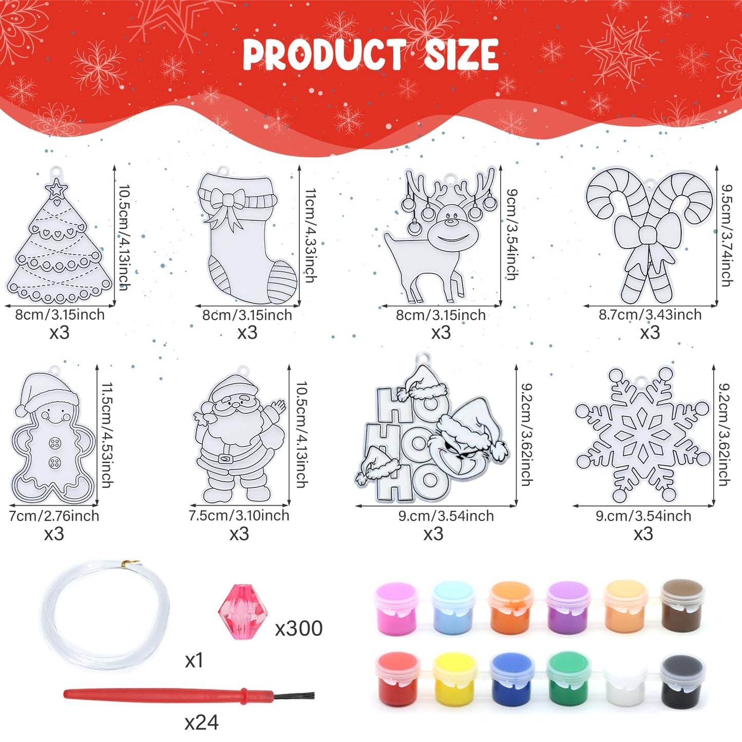 Fprl 24 Sets Christmas Craft Kits DIY Window Paint Art Suncatchers Assorted Sun Catcher Kits for Ornaments Santa Snowflake Snowman Decorations Project