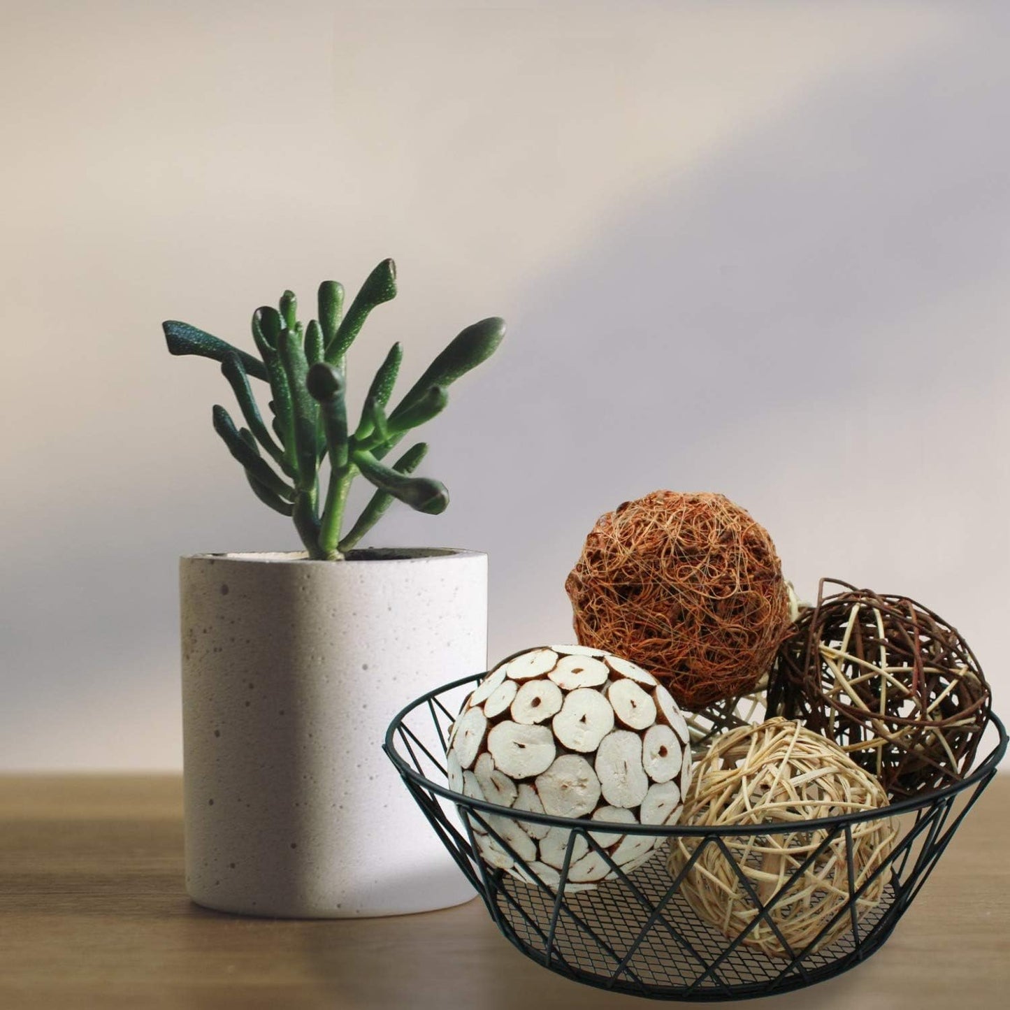 Blue Donuts Decorative Balls, Assorted Rattan Wicker Balls for Centerpiece Bowl Fillers, Pack of 6