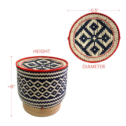 PANWA Bamboo Sticky Rice Serving Basket Thai Kratip Container 100% Handmade Traditional Village Handicrafts with Vegetable Plant Based Dye Coloring Shades Food Safe (Charcoal)
