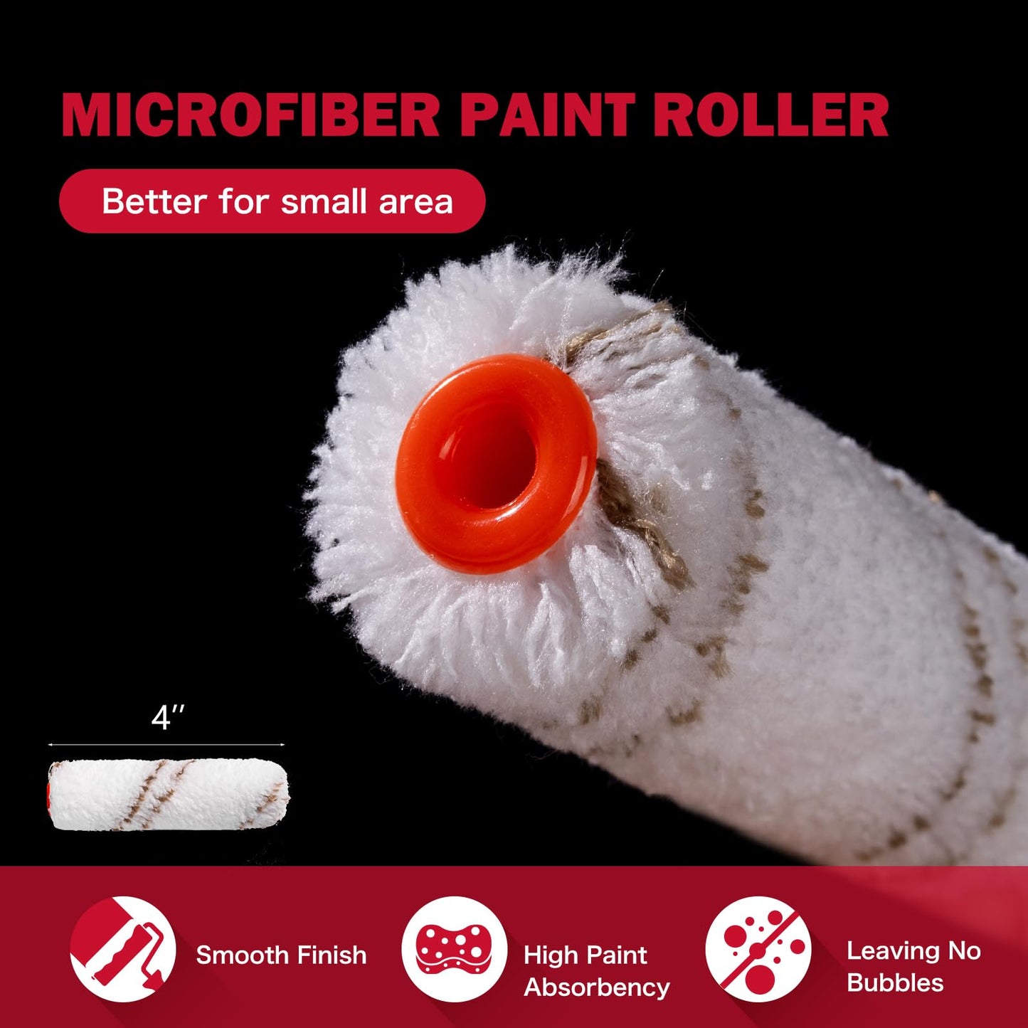 Mister Rui Mini Paint Roller Kit-13 Piece, 4-Inch Microfiber Paint Rollers with Ergonomic Handle, Small Roller Paint Brush, Paint Tray with 3 Liners, Perfect for House Painting, Trim, and Touch-Ups