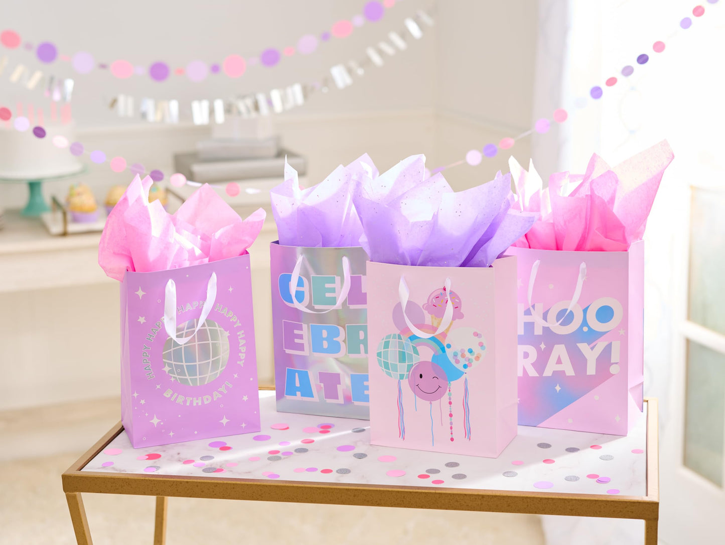 American Greetings 10" Medium Gift Bags for Birthdays and Celebrations (4 Bags)