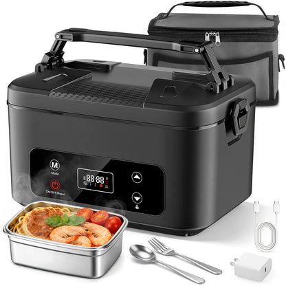 Moexili Electric Lunch Box, 2026 Upgraded 1.2L Cordless Heated Lunch Box,24000mAh Battery Powered Food Warmer with Timer, 5-Sided Heating, Leakproof, for Office, Outdoors & Truck