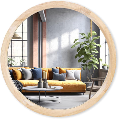 17 Inch MAGFLERUM Round Wood Mirror - Small Circle Nursery Boho Wall Decor for Bedroom, Living Room, Hallway (Nature)