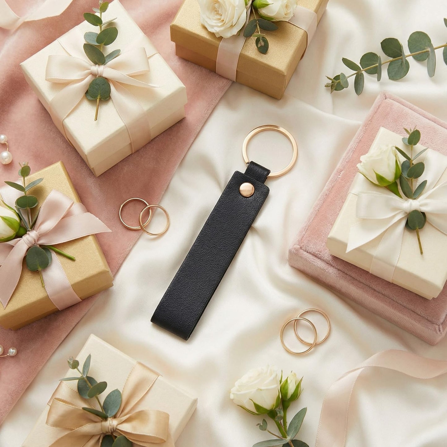 Wavyknot 100 Pcs PU Leather Keychain Blanks Bulk Laser Engraving Blanks Keychain Kit with Key Rings for DIY Key Chains Craft (5.6 x 0.8 Inches,Black)