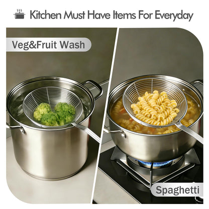 6.14 Inch Oil Spider Strainer Kitchen Cooking Tools With Mesh Filter,Stainless Steel Slotted Skimmer Spoon For Deep Fryer Basket,Strainer For Noodle,Pasta,Donut