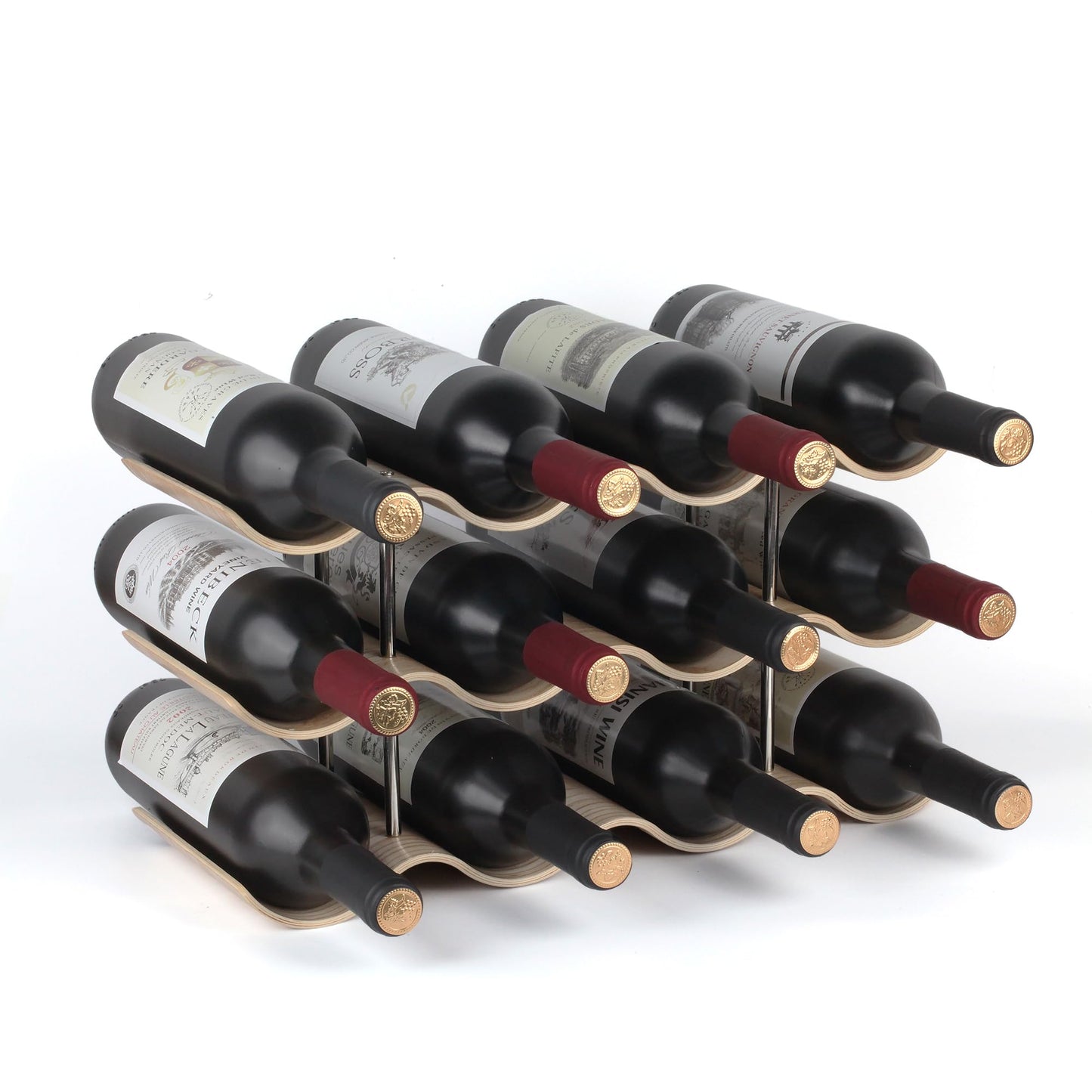 Bellglee 12 Bottles Wine Racks Countertop for Shelf, 3-Tier Wooden Wine Bottle Holder Stand, freestanding Wine Storage for Inside Cabinet Organizer for Home Décor, Bar and Pantry