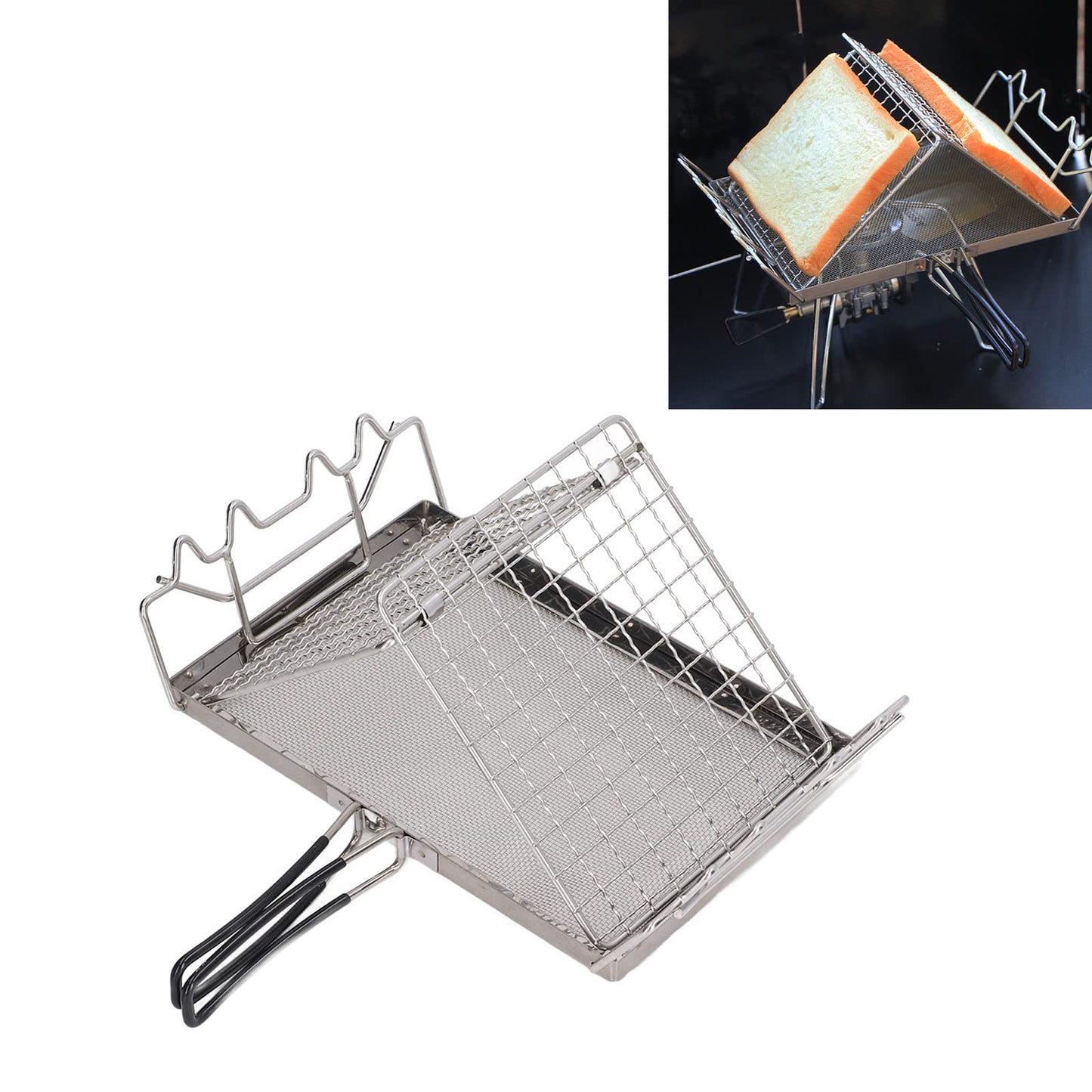 Topyond Portable Stainless Steel Camping Stove Toaster, Folding Outdoor Toaster Rack Holder Stable Structure with Handle for BBQ Camping Picnic