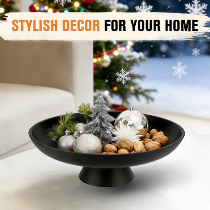 ZMCYNG Concrete Decorative Fruit Bowls for Kitchen Counter, 11" Large Decorative Bowl for Home Decor Coffee Table Centerpiece, Handcrafted Key Bowl for Entryway Table, Modern Black Pedestal Bowls