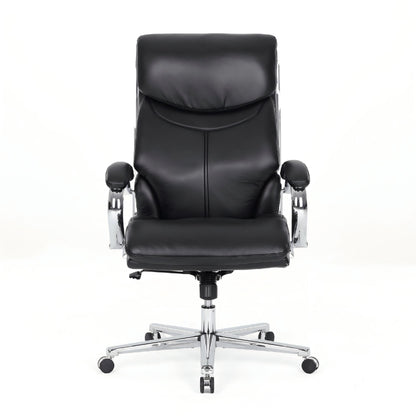 COLAMY High Back Executive Office Chair, PU Leather Computer Desk Chair with Extra Thick Padded Seat Cushion, Quiet Rubber Rolling Casters and Adjustable Tilt Tension for Home Workspace,Black