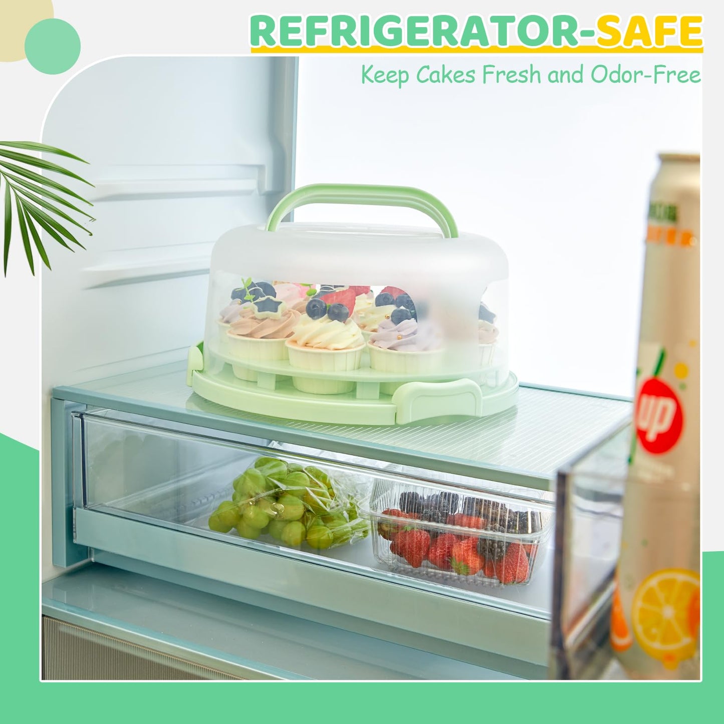 Ohuhu Cake Carrier with Lid and Handle, BPA-Free Cake Containers Cake Holder for 10 inch Cake with 2 Handles Cupcake Carrier - Plastic Cover Two Sided Base for Transport Pie Nuts Fruit Perfect Gifts