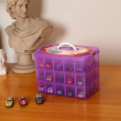 Sooyee 3-Tier Bead Organizer, Stackable Craft Storage Containers with 30 Adjustable Compartments for Washi Tape, Toy, Hair Accessories, Art Supplies, Fishing Tackle, Purple, 10" L x 6.7" W x 7" H