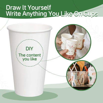 ECOEXTRA Coffee Cups 12 oz 300 Pack, 12 oz Paper Cups, Hot Beverage Drinking Cups, White Paper Hot Disposable Coffee Cups, Suitable for Party, Picnic, Travel, and Events