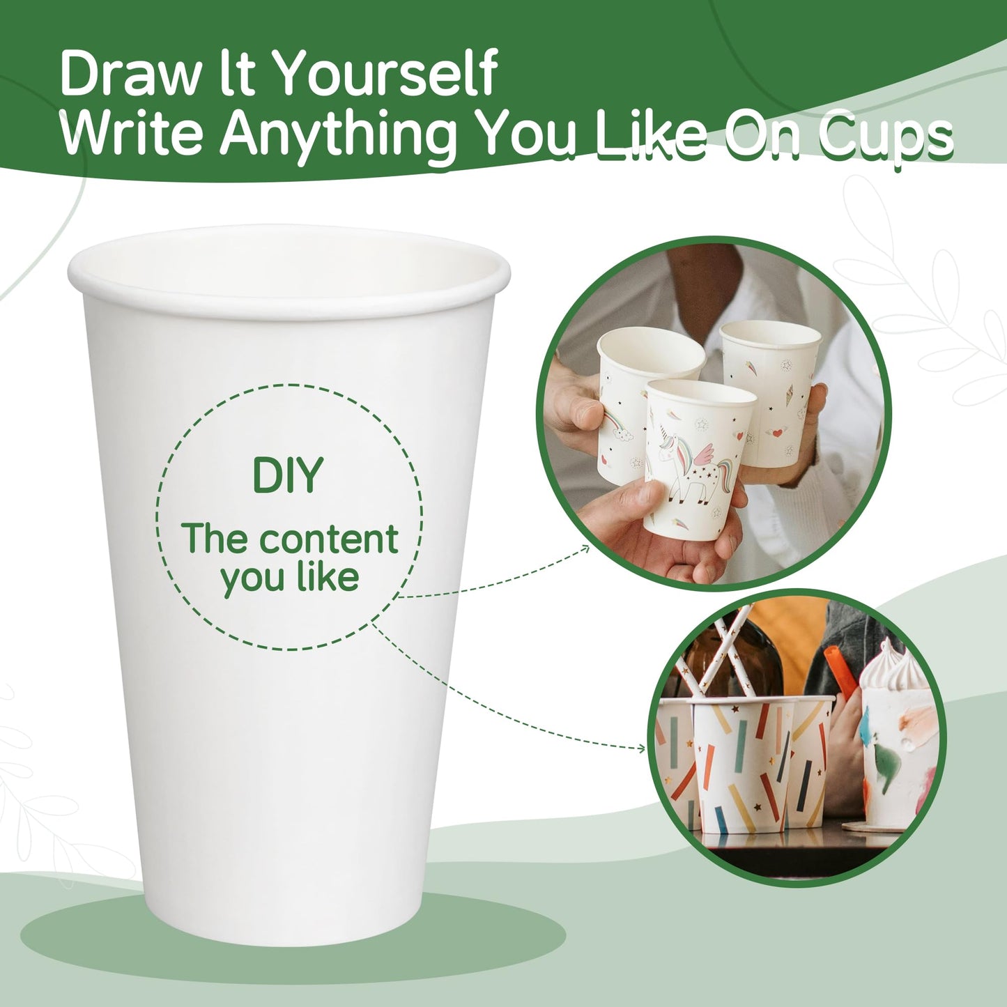 ECOEXTRA Coffee Cups 8 oz 400 Pack, Disposable Paper Cups 8 oz, White Paper Hot Coffee Cups Suitable for Party, Picnic, Travel, and Events