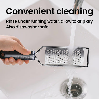 Coarse Grater for Cheese & Vegetables - Non-Slip Grip | Dishwasher Safe Stainless Steel (Black)