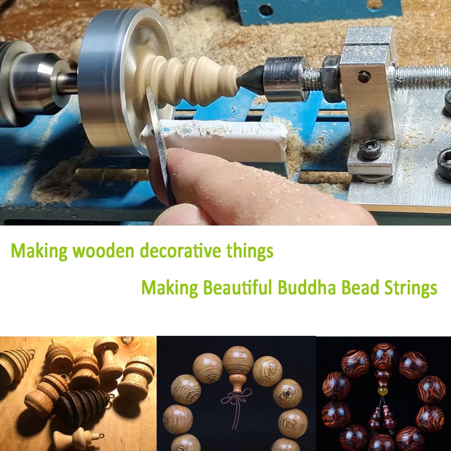 Mini Wood Lathe Machine Multi-Purpose Upgraded And Lengthened Processing Diameter 11inch Support Turning Cutting Sanding Polishing Wood, Professional Customized Tool Accessories