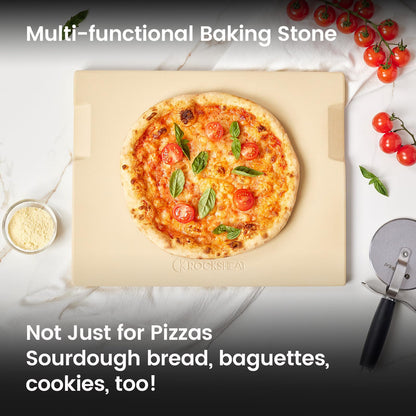 ROCKSHEAT Pizza Stone for Oven and Grill, 15x12 Inch Cordierite Baking Stone with 4 Built-in Handles, 7.4lbs Heavy Duty Thermal Shock Resistant for Crispy Crust Pizza Bread Cookies BBQ