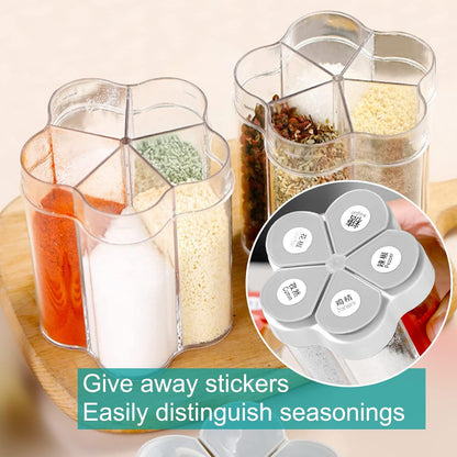 2 PCS Travel Spice Containers 5 in 1 Camping Seasoning Jars, Clear Plastic Condiment Bottle for BBQ, Picnic