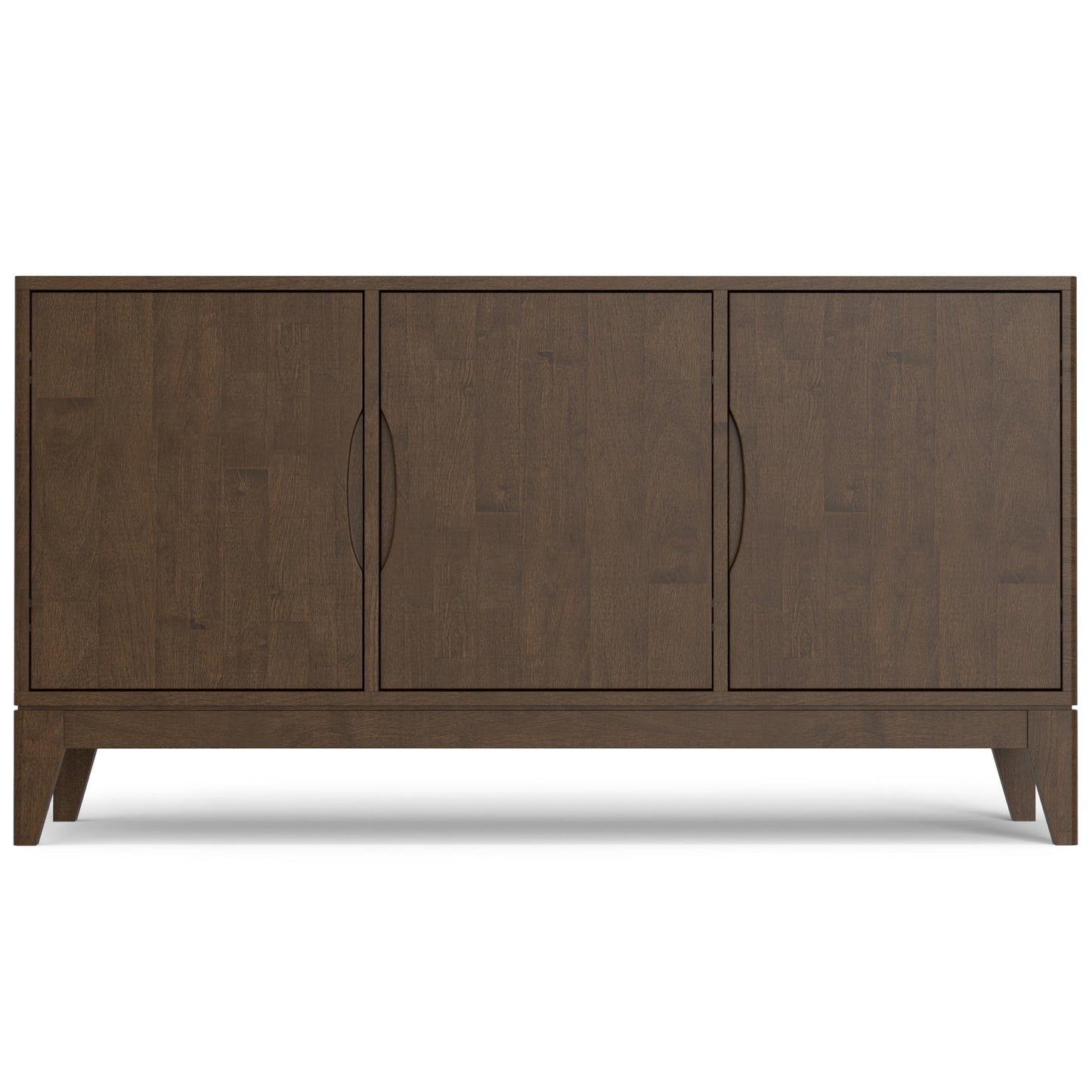 SIMPLIHOME Harper Buffet - 60 inch Wide Solid Wood 3-Door Sideboard Buffet in Walnut Brown, Mid-Century Modern Cabinet for Dining Room or Kitchen with Adjustable Shelves and Tapered Legs