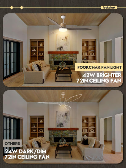FookChak 72in Large Boho White Ceiling Fan Lights with Remote Control 42W LED Coastal Ceiling Fan with Lights 3 Blade Weathered Wood Ceiling Fans Outdoor Farmhouse for Patio Living Room Kitchen