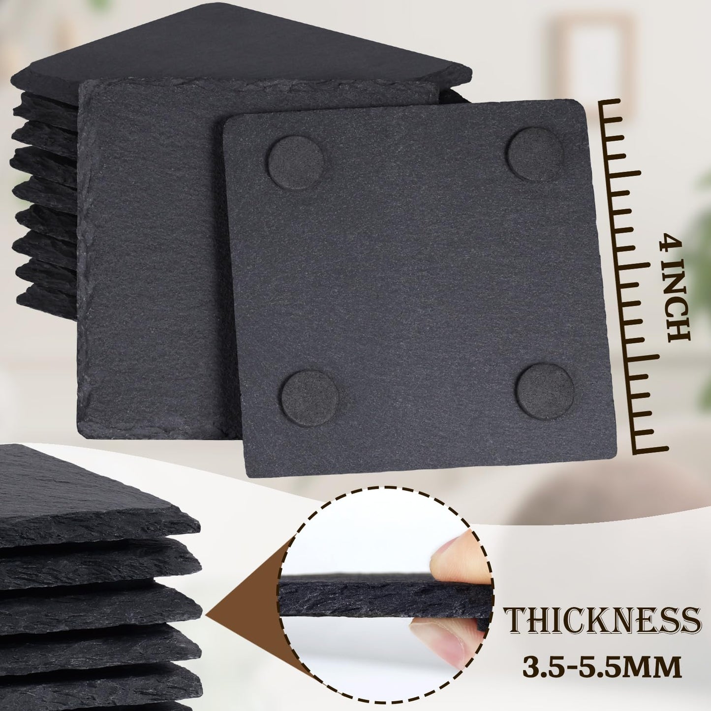 72 Pieces Slate Drink Coasters, GOH DODD 4 Inch Black Coasters Stone Coaster Set, Laser Engraving Blanks with Anti-Scratch Bottom for Home Office Bar Outdoor Housewarming Gifts Wedding Party, Square