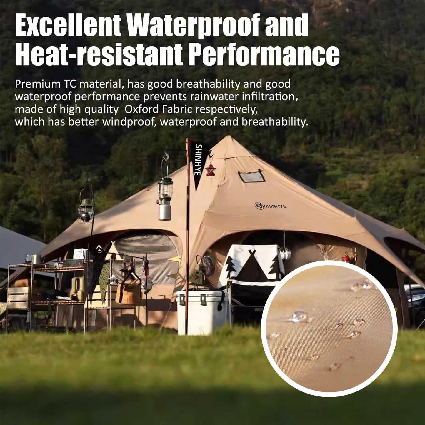 ShinHye 16.4ft Bell Tent for Glamping & Camping – Waterproof Canvas with Stove Jack, Removable Floor & 8 Mesh Windows (Fits 6-8 People)