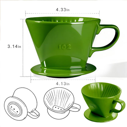 NBYHZLS Handmade Pour over Ceramic Coffee Dripper - Authentic Brewing Experience for Camping, Office, and Home (Dark Green)