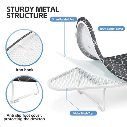 Small Ironing Board Tabletop with Heat Resistant Cover, Compact Mini Ironing Board with Metal mesh Frame,for Dorm,Apartment and Travel, Hook for Hanging, Iron Board 12x30, Iron Table Stand Dark Gray