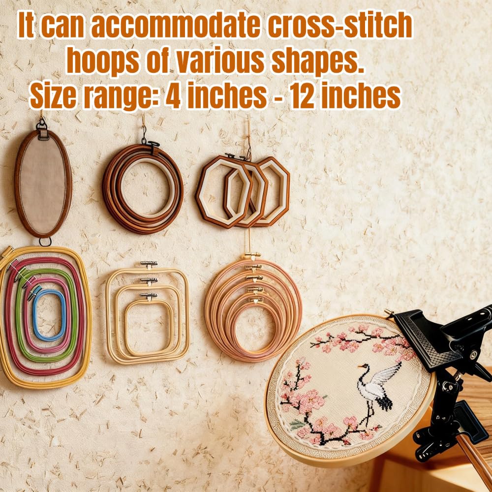 Embroidery Hoop Stand Holder - 360° Rotatable Adjustable Metal Table Clamp for Cross Stitchers,Hands-Free Sewing Needlework Stand,Fits 6–12 Inch Hoops,Portable Embroidery Stand with Protective Pads
