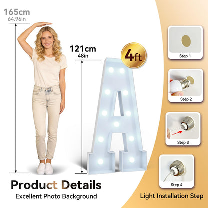 Ledido 4FT Warm White & Cool White Marquee Light Up Letter A, Easy to Assemble Marquee Letters 4 Feet Tall, Large Lighted Letter for Birthday Graduation Baby Shower Anniversary Party Decorations (A)