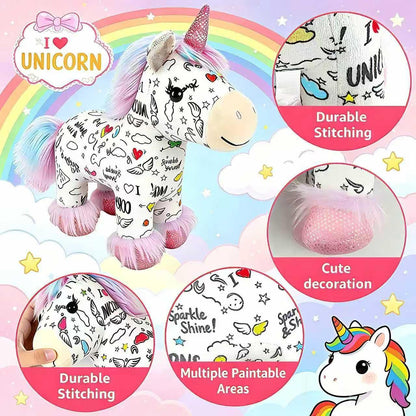 DIY Unicorn Plush – Paint Your Own Unicorn Doll w/ 12 Markers, Washable & Repaintable, Arts & Crafts Kit for Kids Ages 6+, Fabric Painting Supplies, Art Activities for Girls & Boys, Birthday Gift Idea
