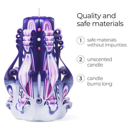 Carved Candles - Handmade Decorative Large Spiral Candle for Home Decor, Purple